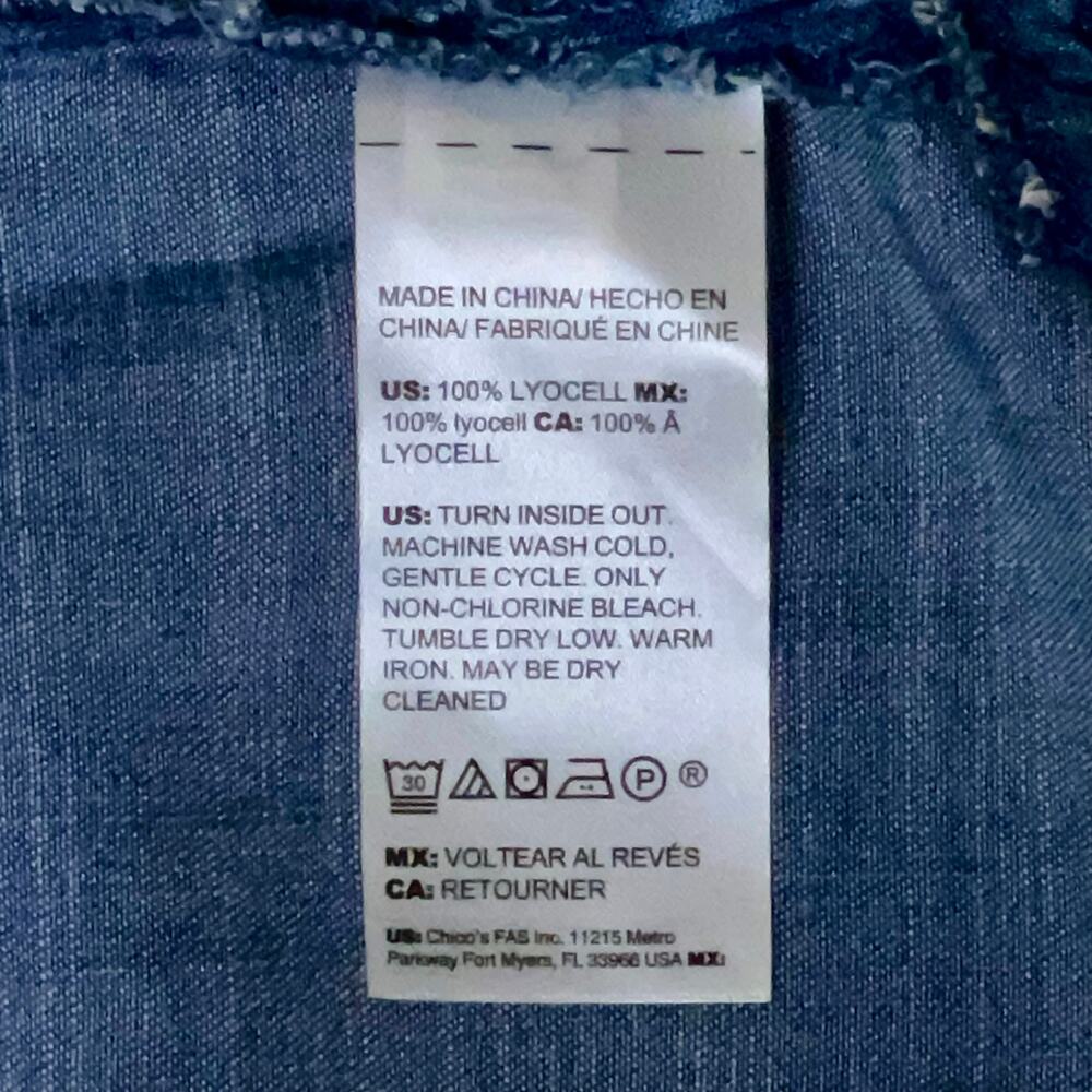 Chico's Long Denim Button Down Shirt Size XXL Blue Welkin Wash Chambray Casual - Picture 4 of 6